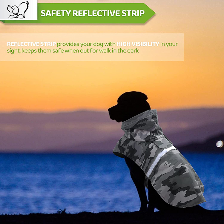 Dog Raincoat Camouflage Waterproof Pet Rain Jacket with Leash Hole GRDAR-9