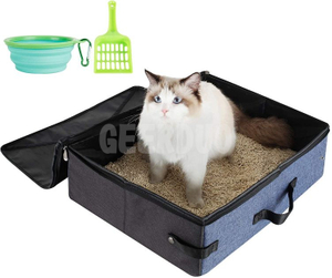 Portable Collapsible Travel Cat Litter Box with Lid and Handle Standard GRDGL-1