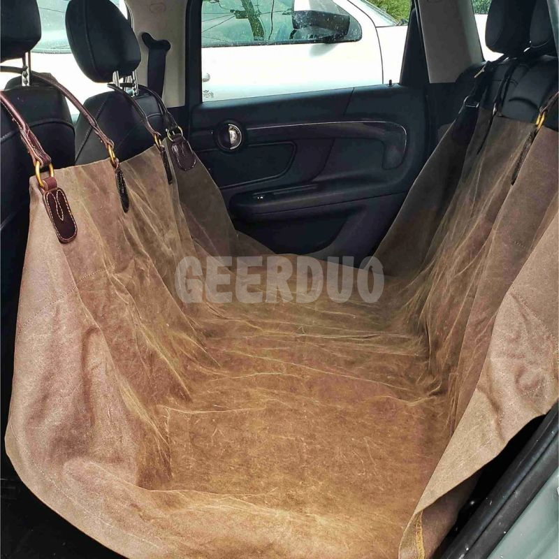 Outdoor Waxed Canvas Finished with Premium Leather Back Seat Dog Cover GRDSB-13