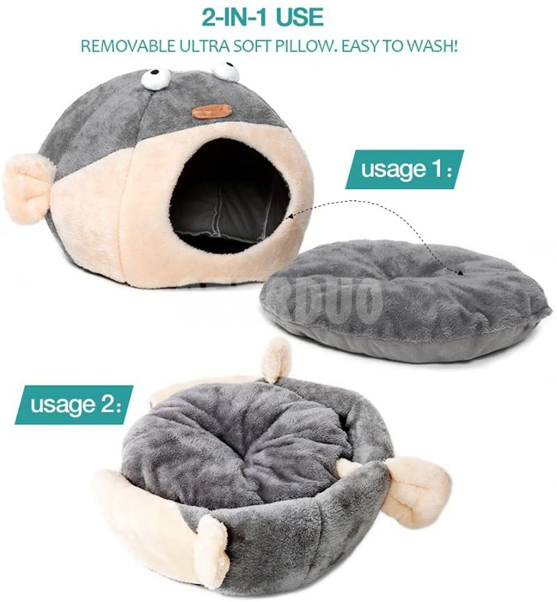 Soft Plush Cat Bed Cave with Washable Cushioned Pillow GRDDC-12