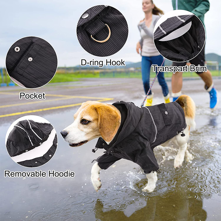 Waterproof Raincoat Rain Jacket Poncho Hoodies with Leash Hole GRDAR-4