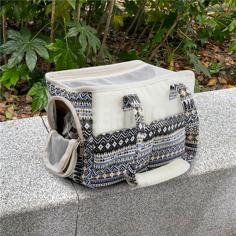 Ethnic Style Canvas Mesh Pet Travel Carrier Tote Bag GRDBC-10