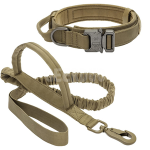 Tactical Dog Collar and Leash Set, Heavy Duty Military Double Handle Bungee Leash GRDHC-16