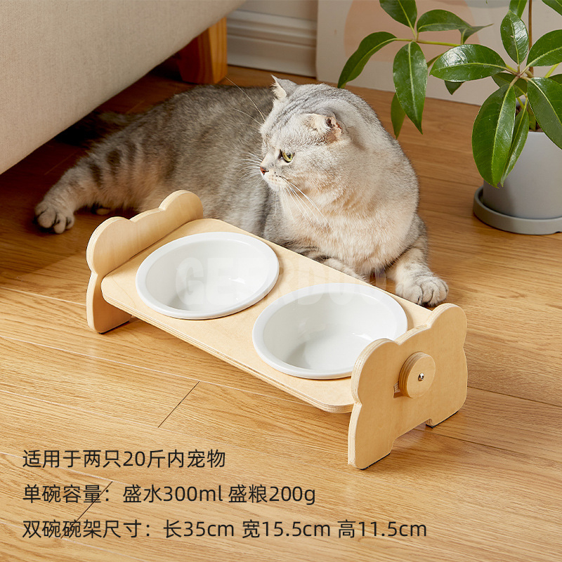 Bamboo Stand Ceramic Raised Dog Cat Food and Water Bowl GRDFB-5
