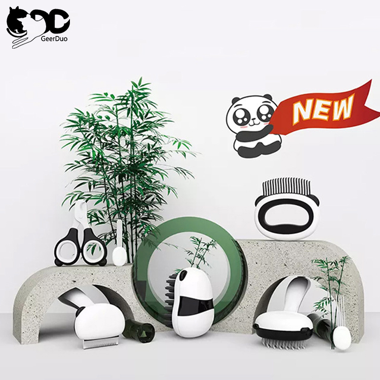 New Cute Panda Design Pet Hair Nail Massage Grooming Tool Product 7 In 1 Set GRDGT-13
